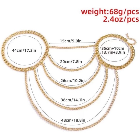 Gold Chain Harness One Arm Chain Necklace Vest Neck Harness Statement Jewelry - Picture 13 of 13